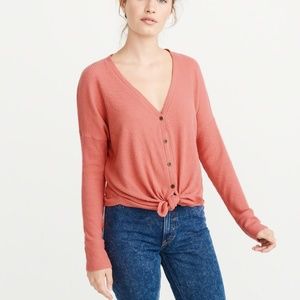 A&F Button Front Coral Top